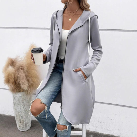 Personality Street Zip Hooded Long Velvet Lining Sweatshirt 