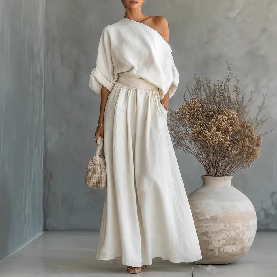 Cropped Off-shoulder Top And Pants Two-piece Set 