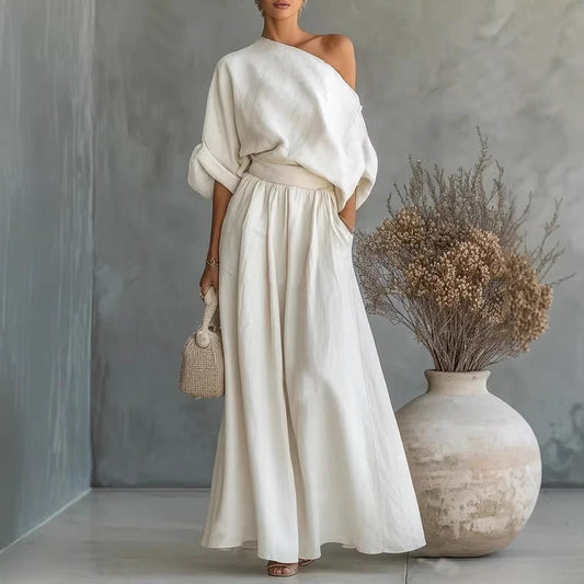 Cropped Off-shoulder Top And Pants Two-piece Set 