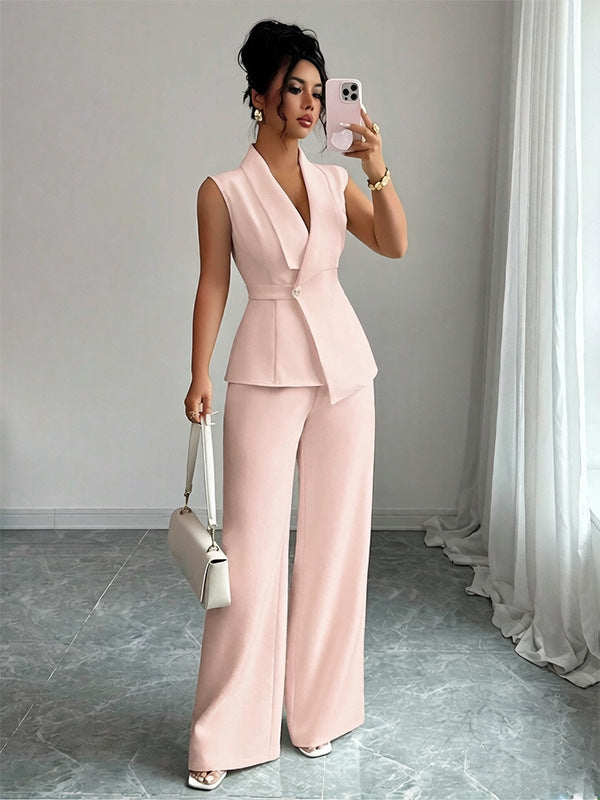 Sleeveless Blazer And Straight-leg Pants Two-piece Set 