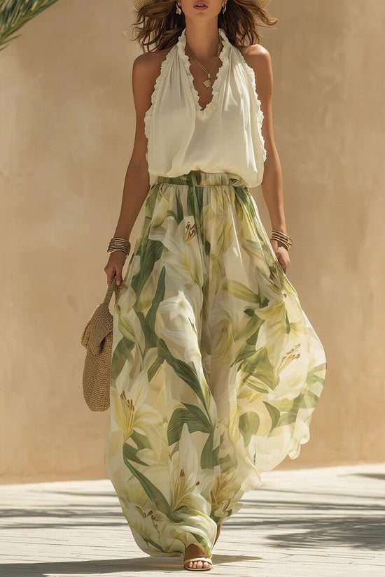 Women's Waist-Cinching Ruffle-Trimmed Elegant Dress 