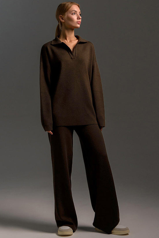 Fall Winter Two Piece Set Women's Simple Loose Solid Color Collar Sweater Set Fashion Casual Sport Wear Set 
