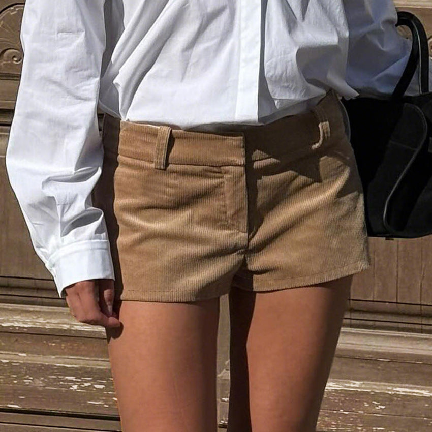 Low-rise Dress Pants Brown Corduroy Shorts 