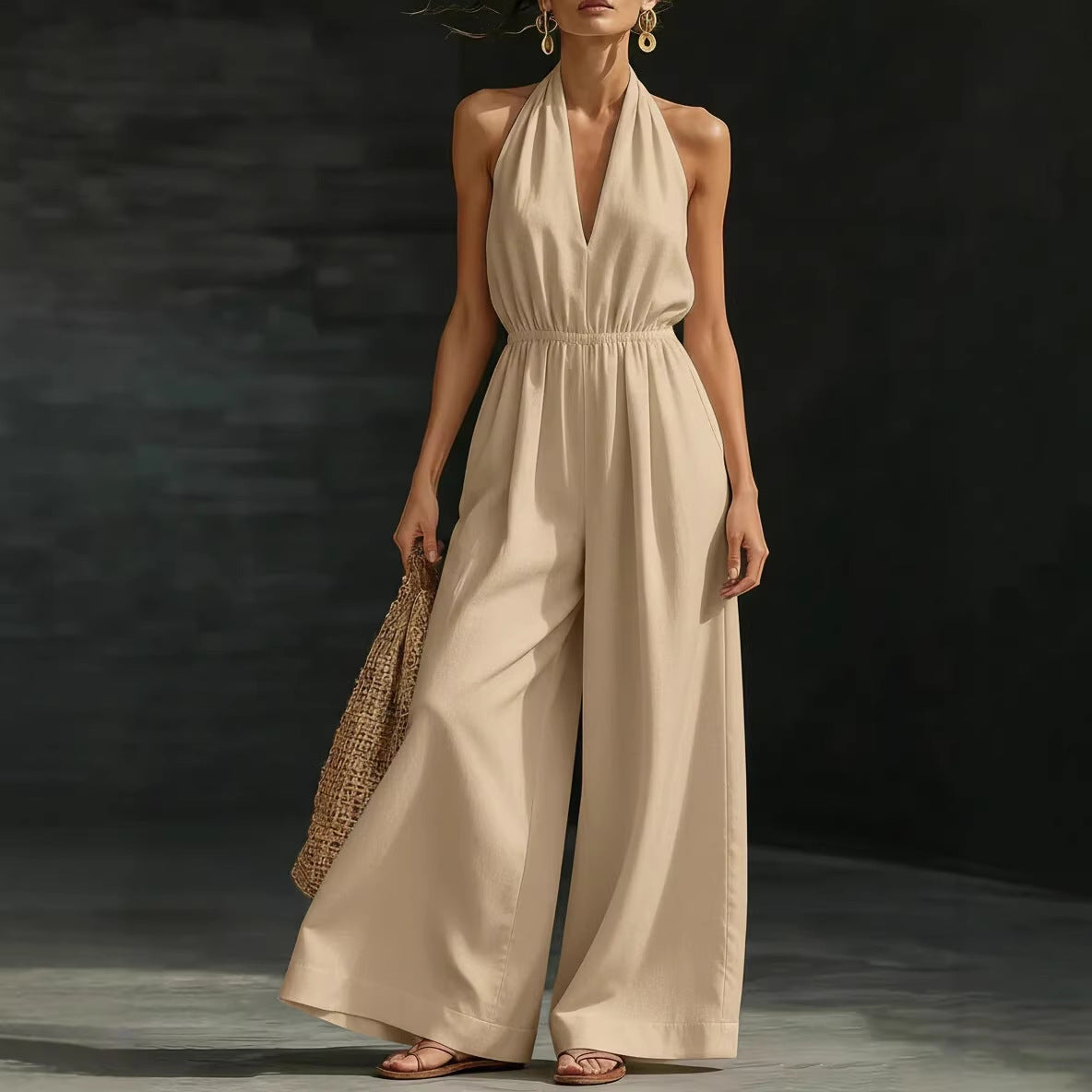 V-neck Halter Neck Jumpsuit For Women 