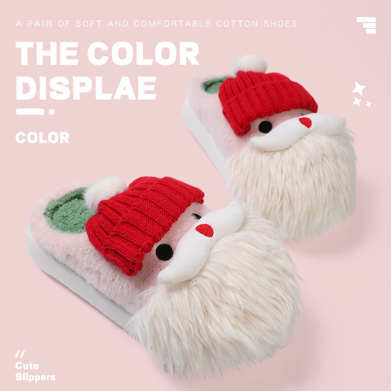 Cute Christmas Santa Claus Home Slippers Winter Warm Indoor Non-slip Floor Plush Shoes For Women CJ