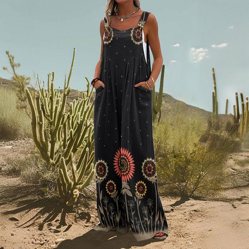 Women’s Square-Neck Floral Sleeveless Jumpsuit 