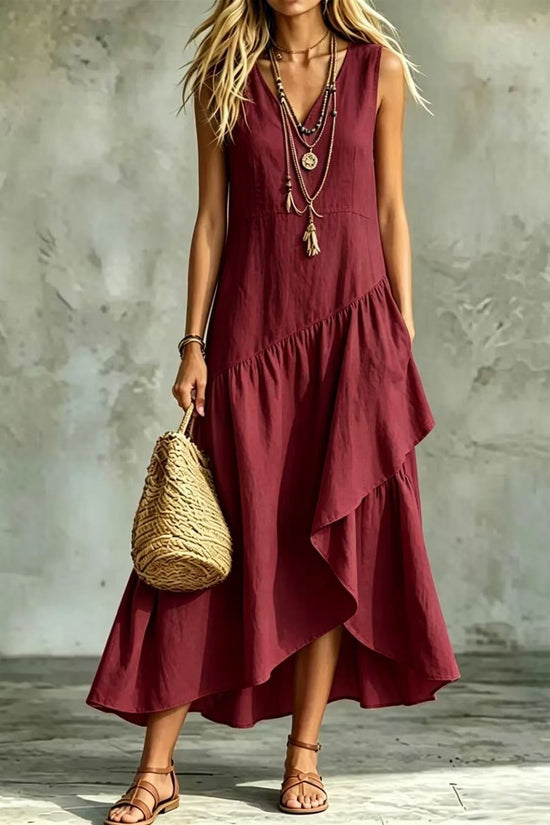 Women's Casual Solid-Color Loose Sleeveless Dress 