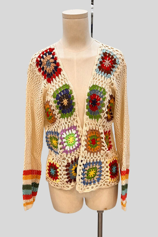 Hand-crocheted Floral Sweater With Random Color Blocks 