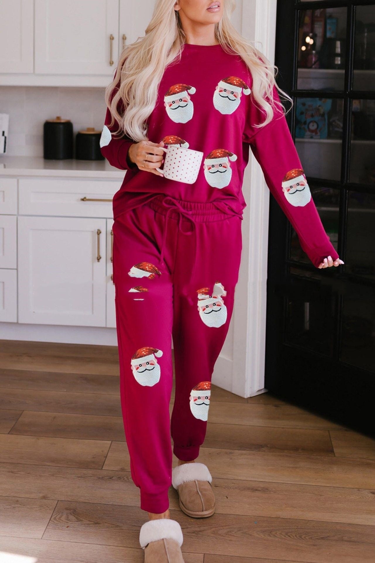 Women's Christmas Sequins Long Sleeve Pants Two-piece Set Fashion Casual Set CJ