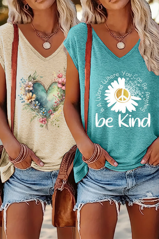 2-Pack Wildflowers Graphic Print V-Neck Tee Tops CJ