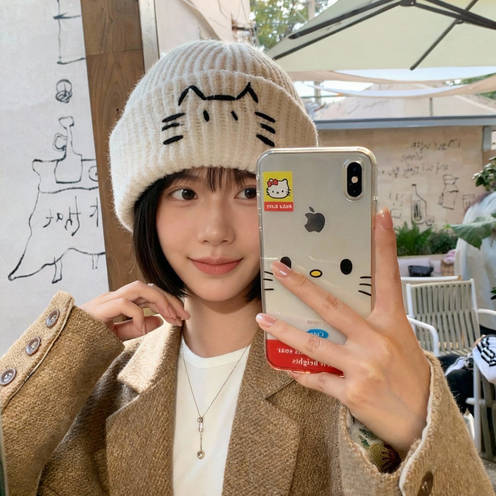Women’s Cute Cat Line Design Knitted Hat – Warm Fall & Winter Beanie - FitiqueFit