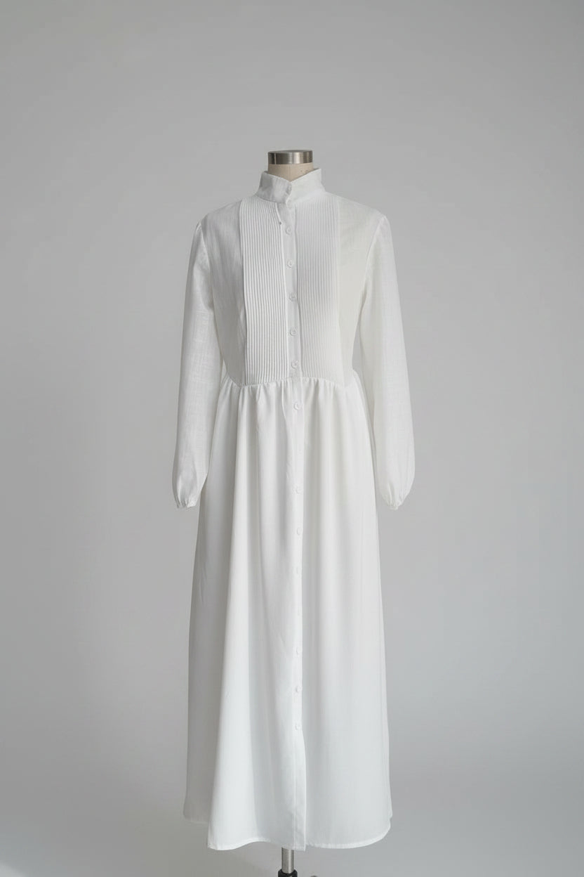 Women's French Style Long Sleeve Pleated A-Line Maxi Dress 