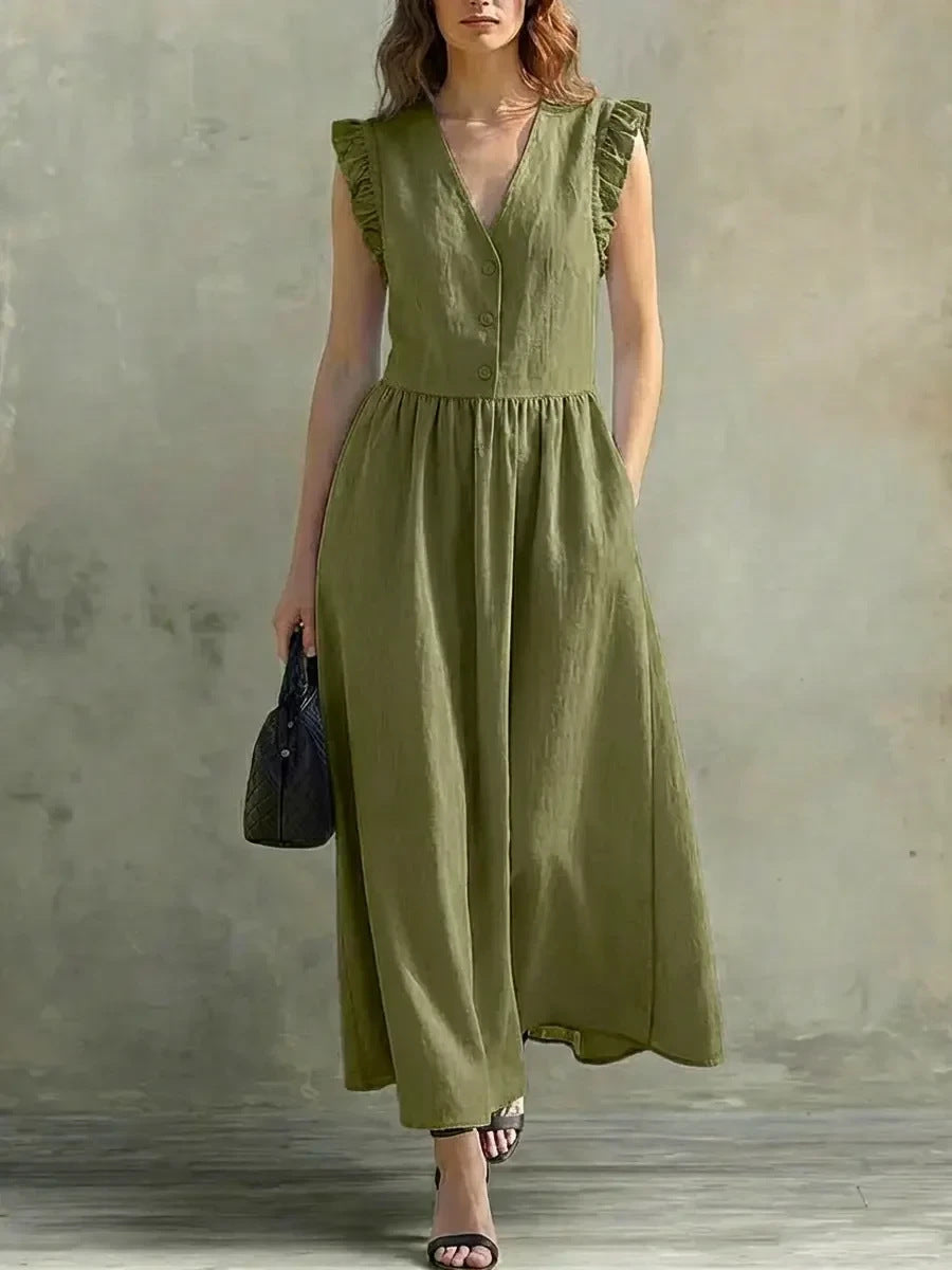 Casual Fashionable Elegant V-Neck Dress With Pockets 