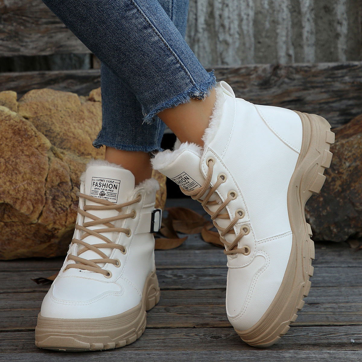Women's Casual Mid-calf Fleece-lined, Thickened, Insulated Cotton Boots 