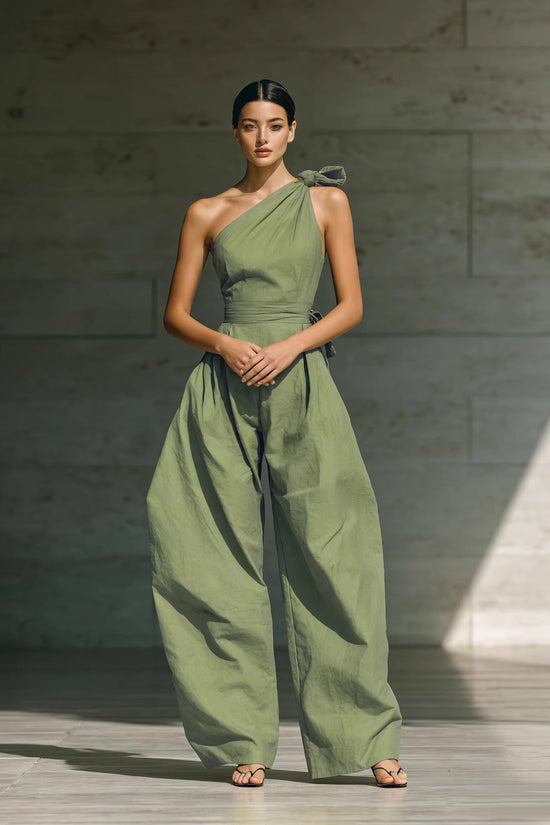 Loose-fitting Sleeveless Off-shoulder Belted Jumpsuit 