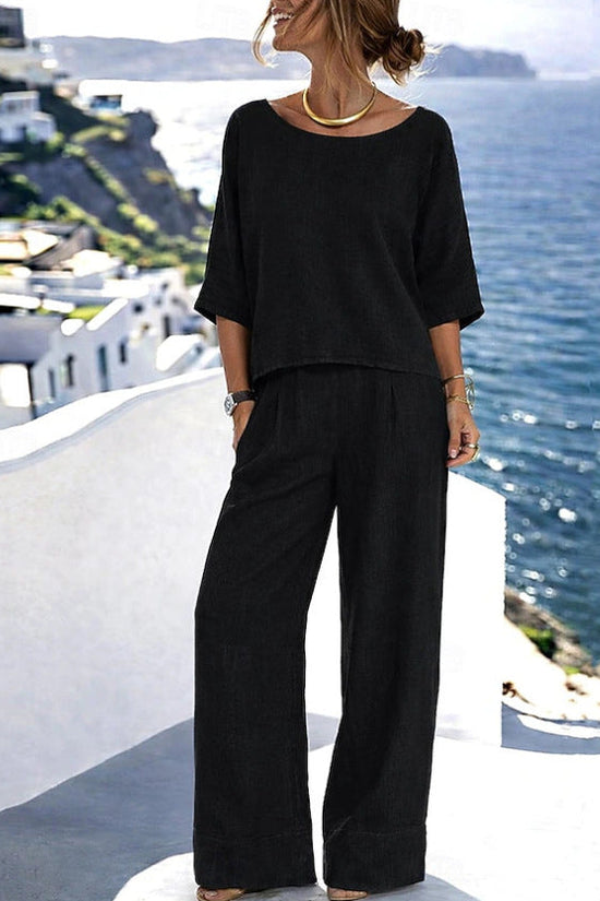 Cotton-Linen Minimalist Elegant Resort Short-Sleeve Pants Set 