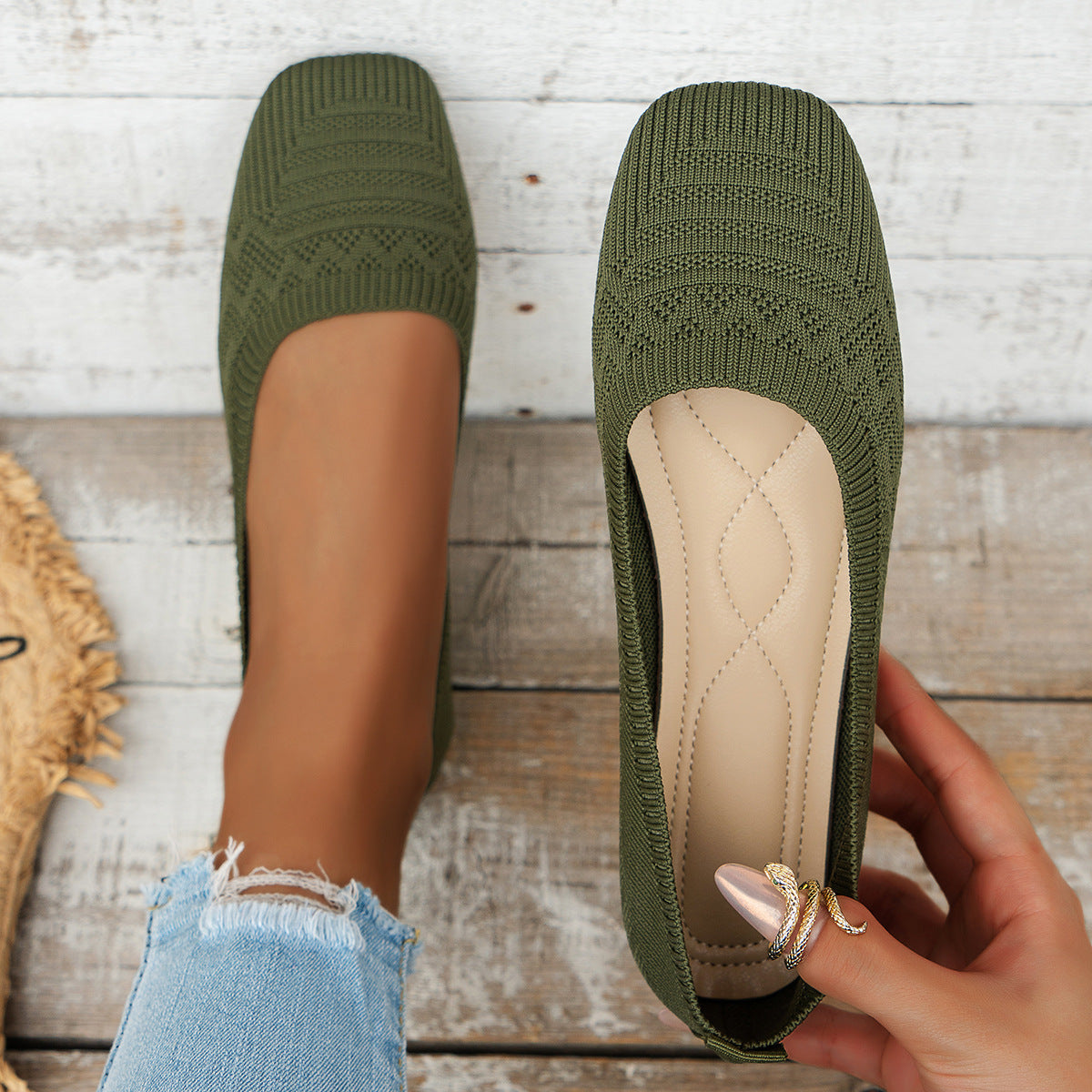 Women's Knitted Plus Size Flying Woven Breathable One Pedal Shoes CJ