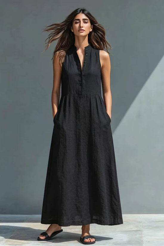 Resort-style Stand-collar Maxi Dress 