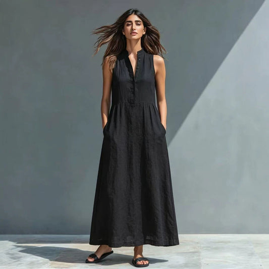 Resort-style Stand-collar Maxi Dress 