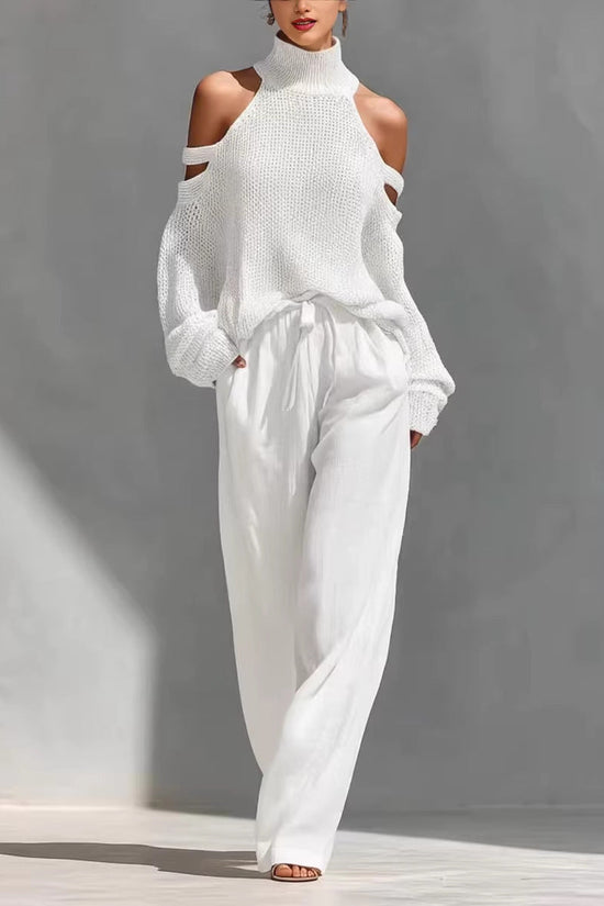 Womens Long-Sleeve Turtleneck Top And Pants Two-Piece Set 