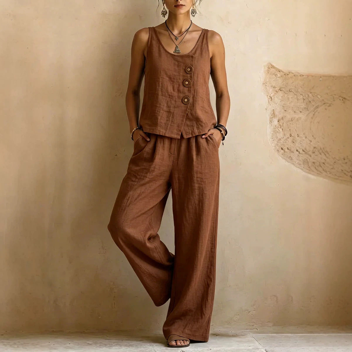 Women's Casual Sleeveless Tank Top And Pants Set 