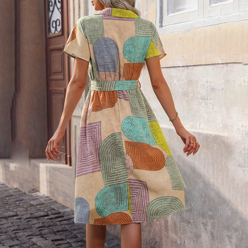 Boho Floral Midi Dress for Women – V-Neck Short Sleeve Summer Casual Dress CJ