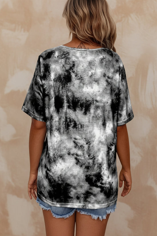 Tie-dye Printed Drawstring Casual Fashion Short-Sleeve T-Shirt 