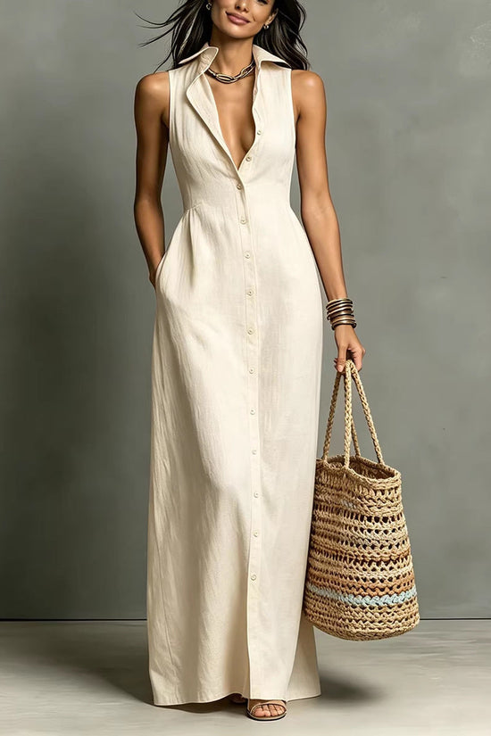 Women's Stand-Collar A-Line Maxi Dress – Resort & Vacation Style 