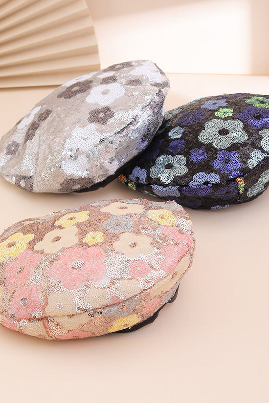 European And American Trendy Fashion Small Sequin Flower Beret, A Versatile Style That Suits All Occasions. A Painter's Hat, Perfect For Outdoor Photography. 