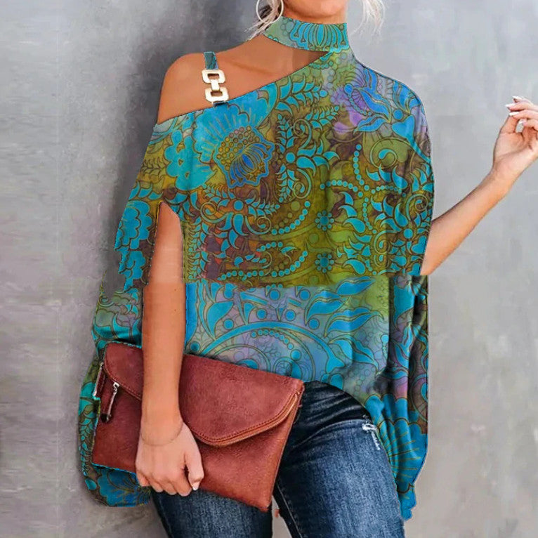 Women’s One-Shoulder Printed T-Shirt 