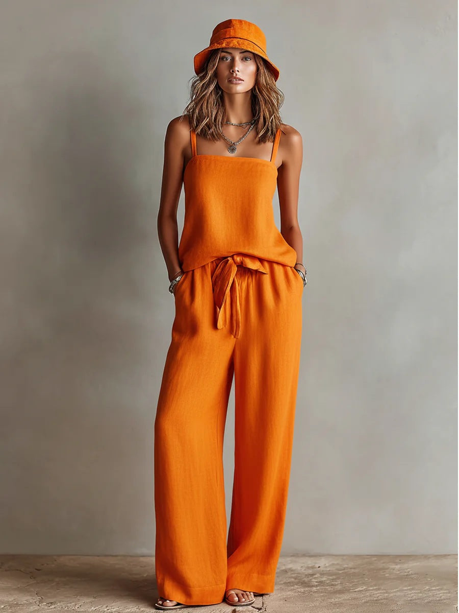 Suspender Wide-Leg Pants Set Womens Casual Two-Piece Set 