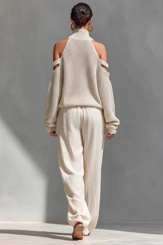 Womens Long-Sleeve Turtleneck Top And Pants Two-Piece Set 