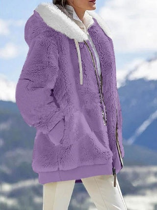 Plush Hooded Jacket – Oversized Fleece Zip-Up with Pockets CJ US