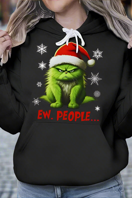 Funny Christmas Cat Ew People Meowy Cat Lovers Men Women Kid Woman'S Cozy Classic Print Pullover Hoodie, Casual Long Sleeve Multicolor Hoodie Fall And Winter Essential CJ US