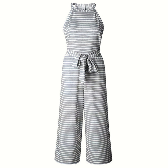 Casual Striped Jumpsuits Summer Cap Sleeve Wide Leg Jumper CJ US