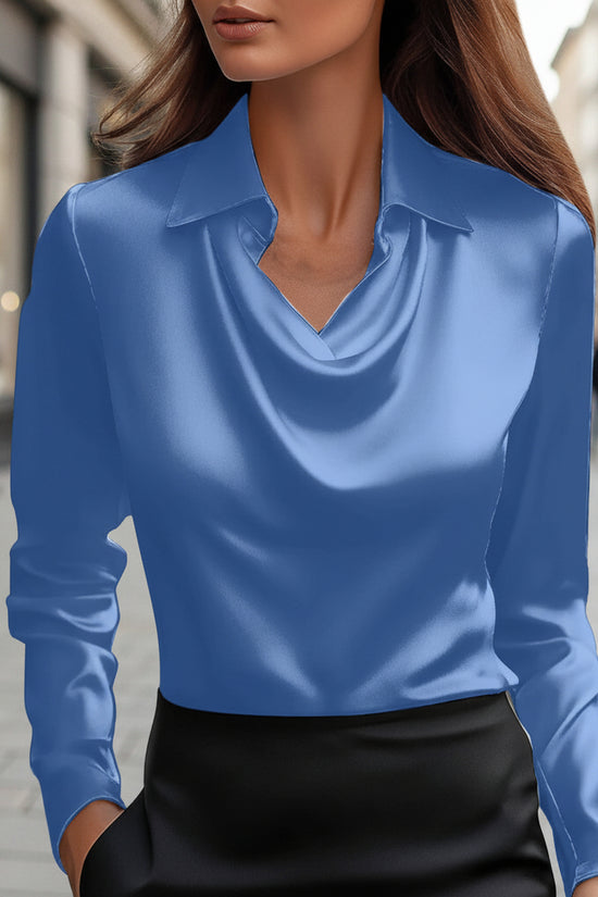 Spring And Autumn Temperament Long Sleeve Satin Swing Collar Top Shirt For Women 