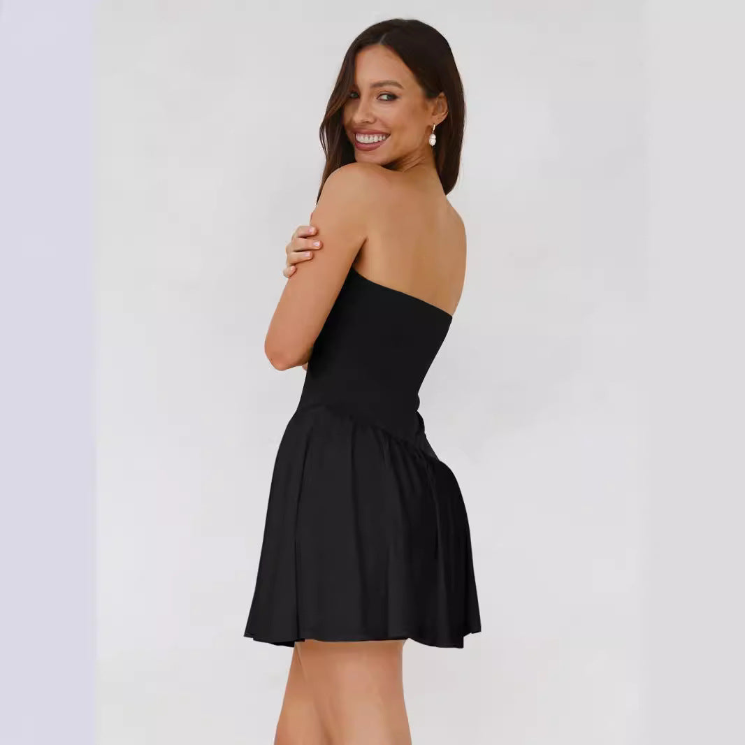 Pleated Stitching Tube Top Dress 