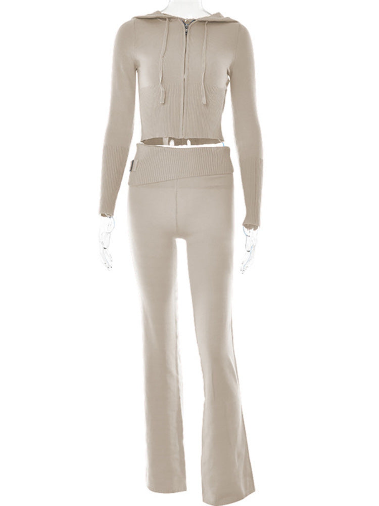 Long Sleeve Sweater & High Waist Long Pants Set | ladies long sweaters
