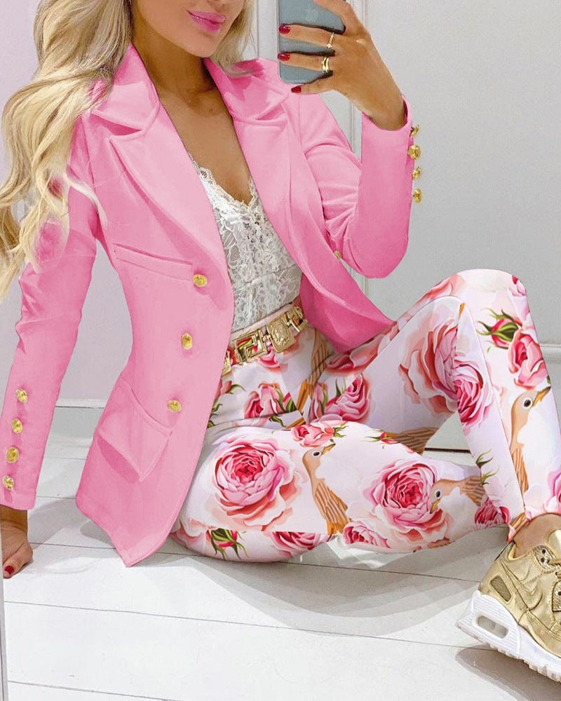 Casual Fashion Set Women's Suit Pink Suit Yellow Brown Striped Dotted Chain 
