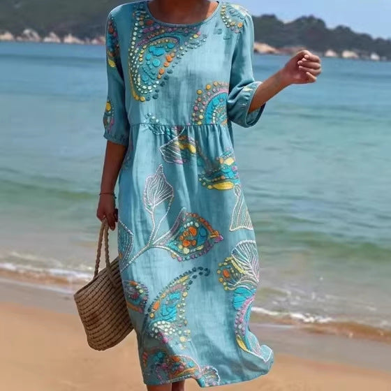 3D-printed Long-sleeve Crew-neck Dress 