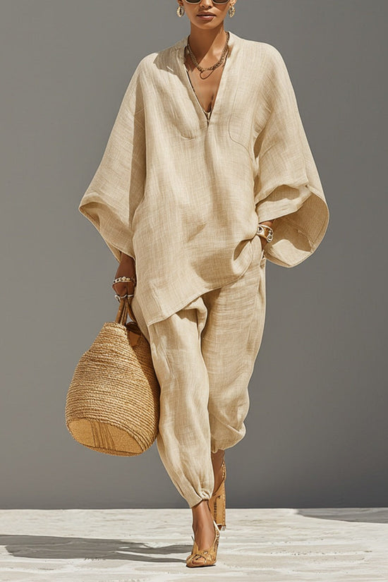 Casual Relaxed Loose-Fitting Solid-Color Shirt Set 