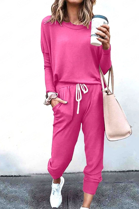 Loose Solid Color Long Sleeve Casual Set 