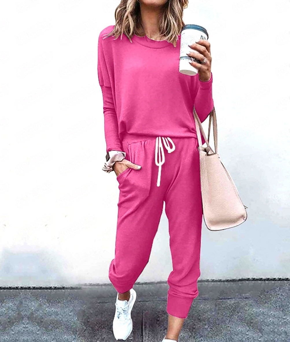 Loose Solid Color Long Sleeve Casual Set 