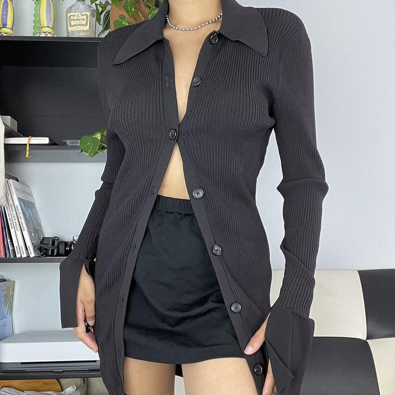 V-Neck Ribbed Knit Button Top 