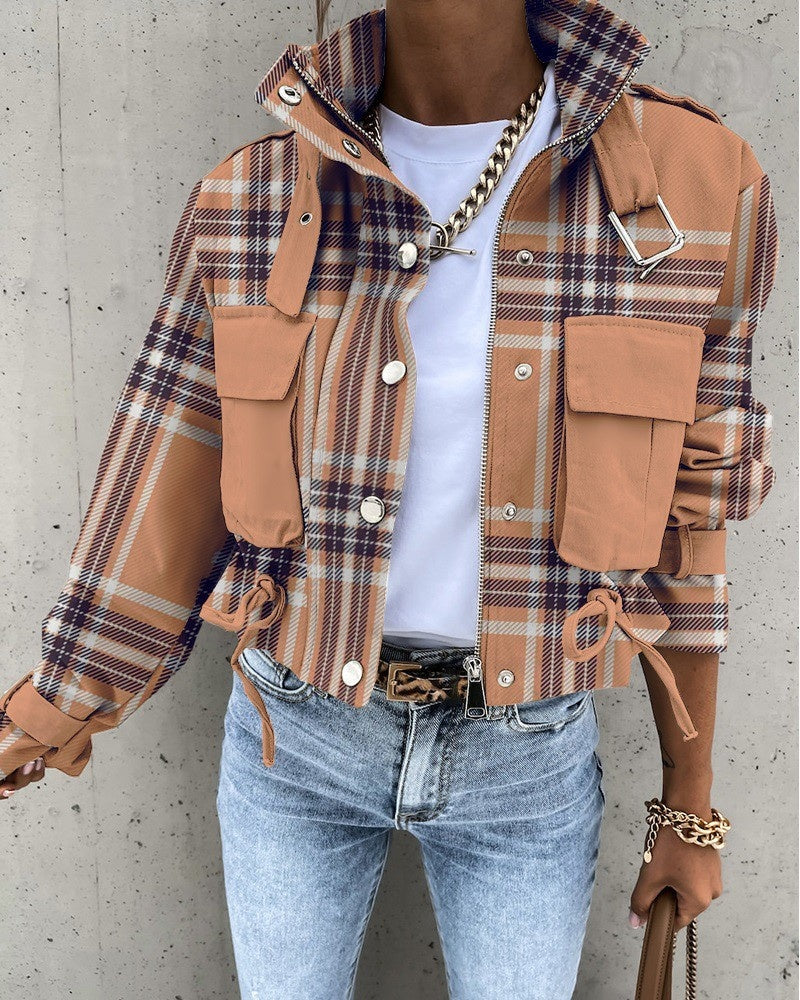 Women’s stand collar drawstring hem jacket 