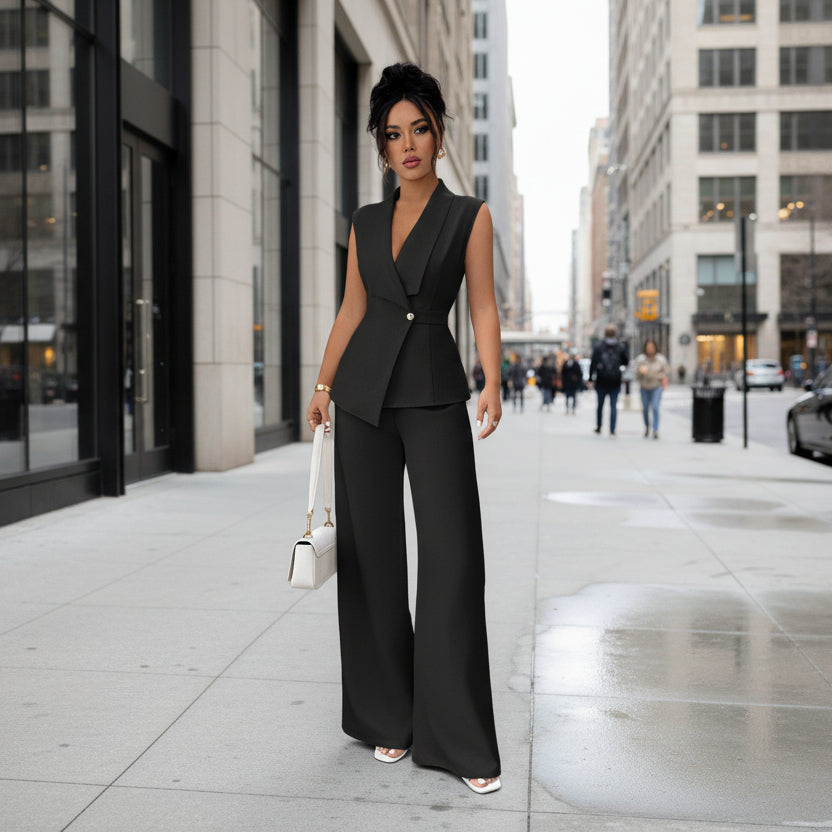 Sleeveless Blazer And Straight-leg Pants Two-piece Set 