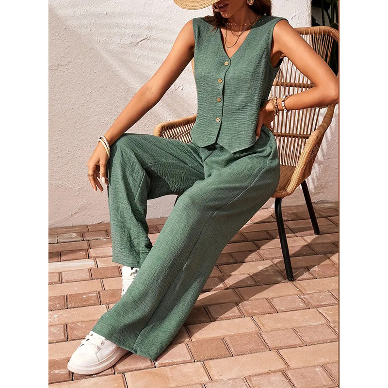 Women’s crop vest blazer wide leg pants set CJ US