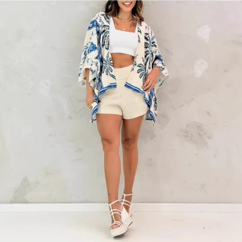 Loose-fitting Casual Womens Printed Cardigan Top 