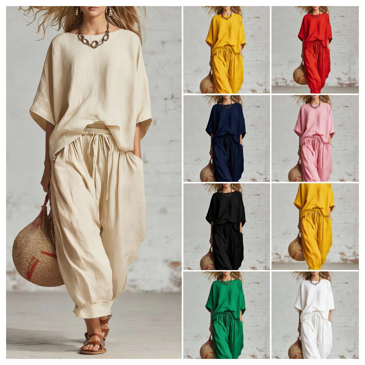 Women's Solid Color Loose Casual Set 