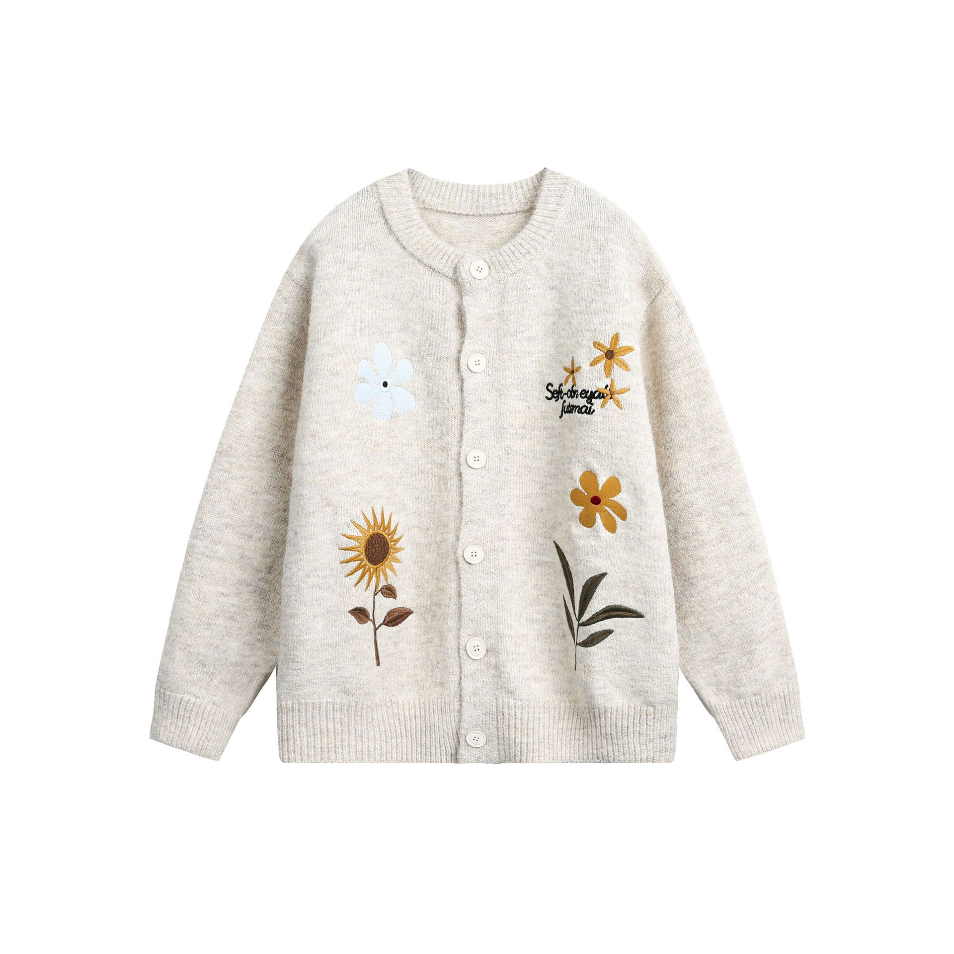 Retro Preppy Style Floral Embroidery Cardigan Sweater 